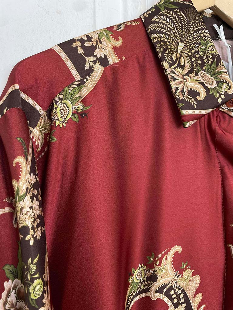Ornate Floral Silk Feel Shirt - Rust