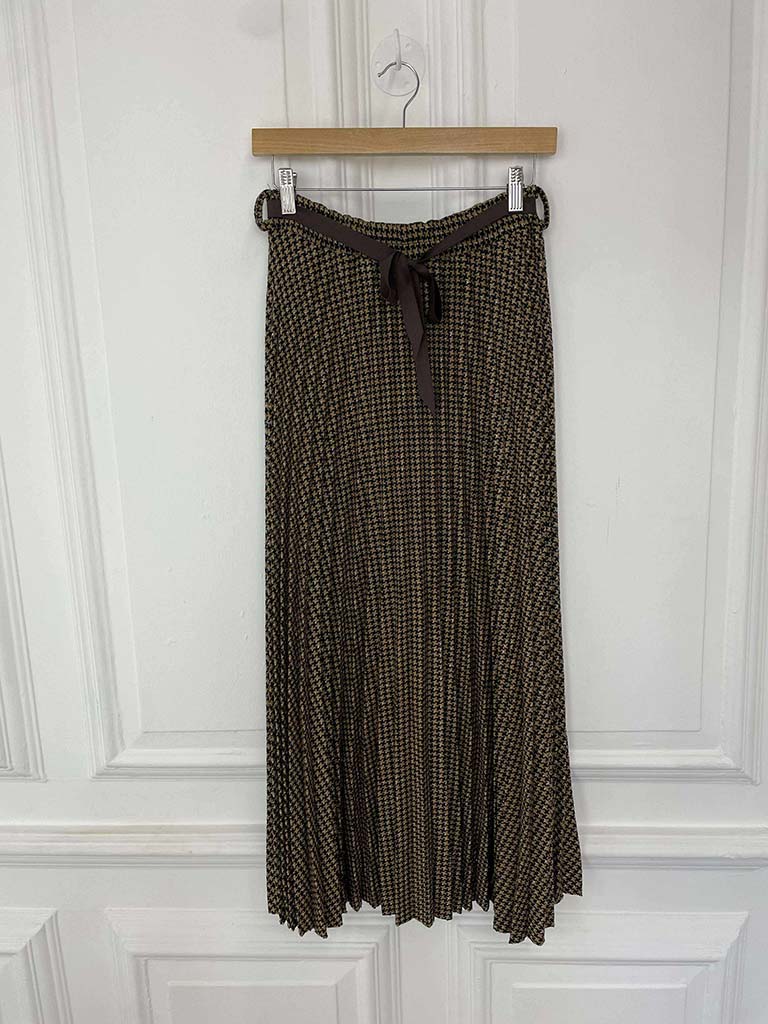 Houndstooth Pleated Skirt - Camel