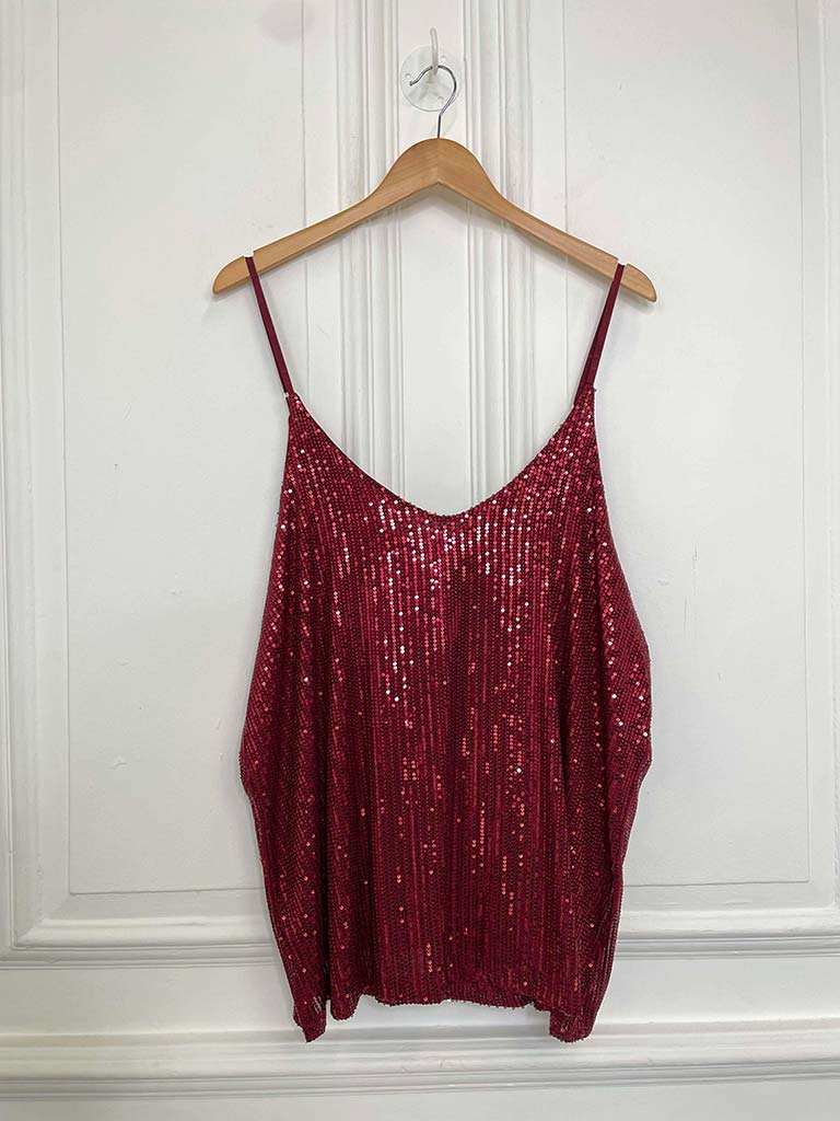 V-Neck Sequin Vest - Merlot