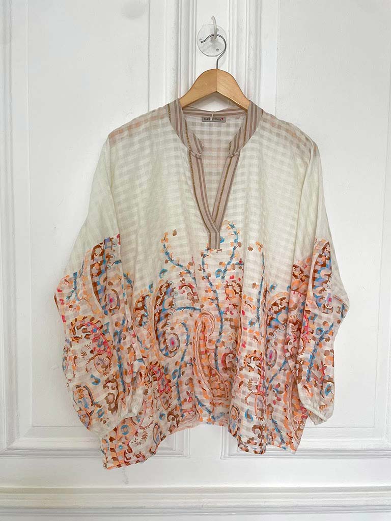 Gingham Paisley Flower Blouse
