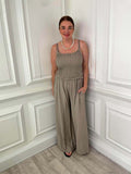 Shirred Strappy Jumpsuit - Mocha