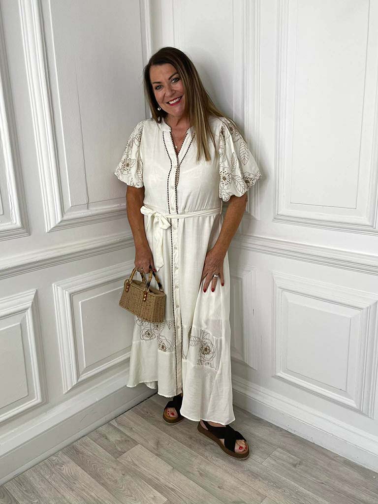 Puff Sleeve Stitched Dress