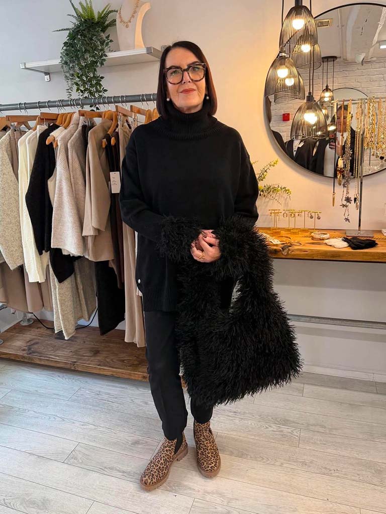 Malissa J Mongolian Fur Cuffed Knit - Black