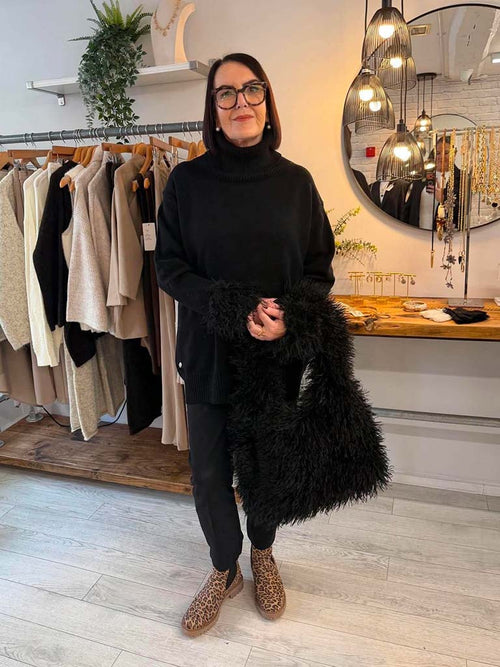 Malissa J Mongolian Fur Cuffed Knit - Black