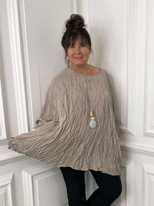 Crinkle Batwing Top - Stone