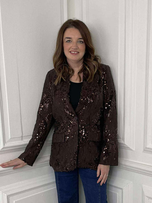 Aurora Sequin Blazer - Chocolate
