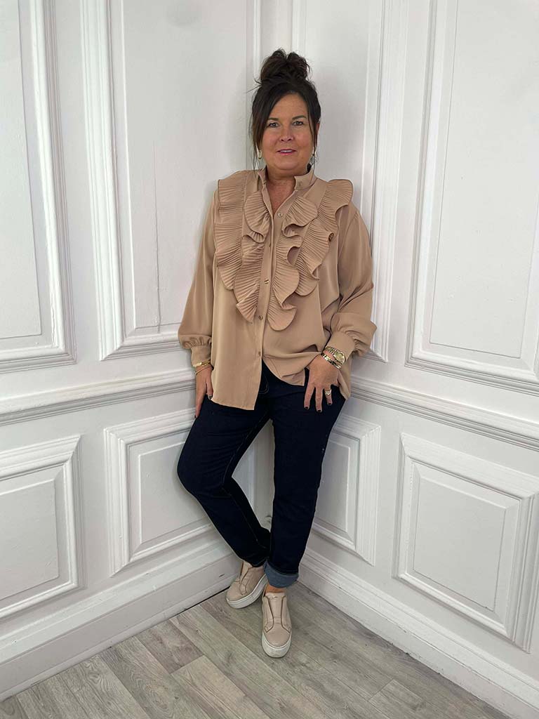 Plissé Ruffle Shirt - Caramel