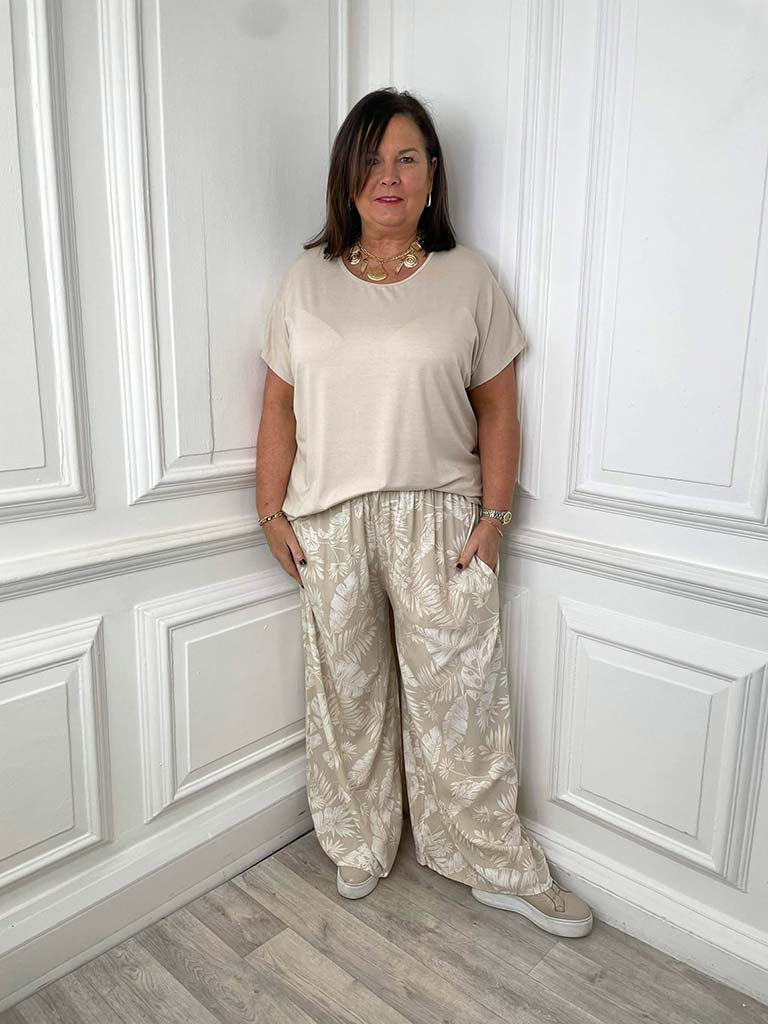 Tropical Leaf Palazzos - Stone