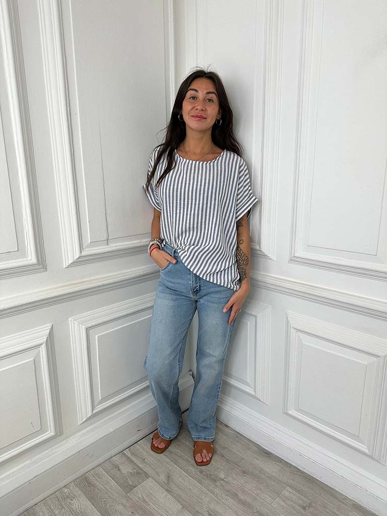 Stripe Boxy Tee - Navy