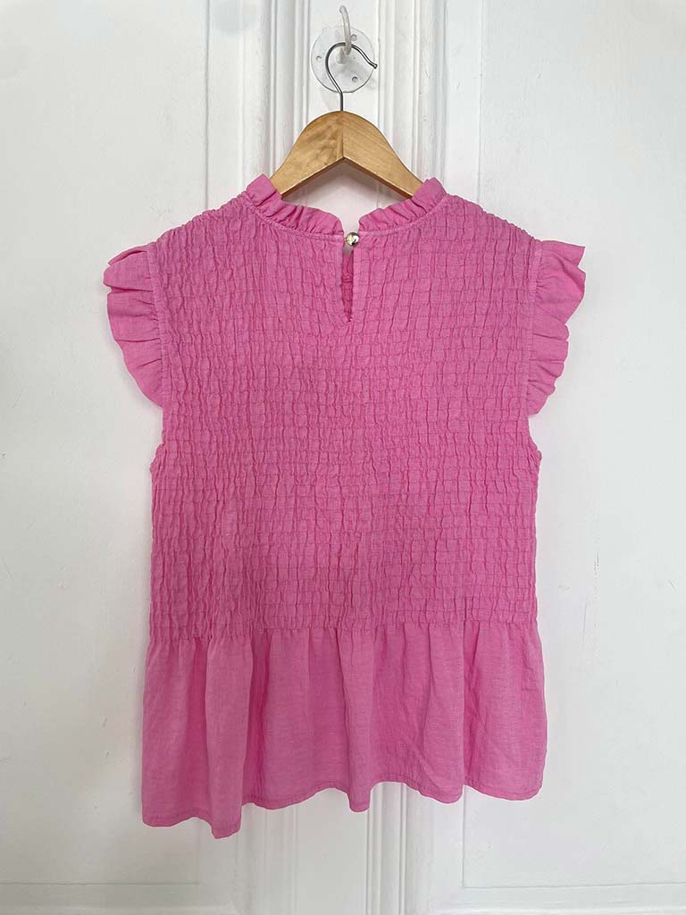 Shirred Frill Top - Bubblegum