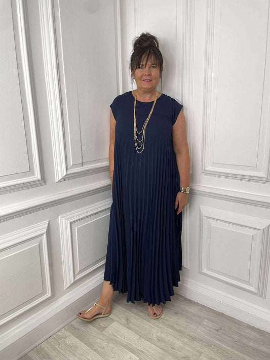 Pleat Maxi Dress - Navy