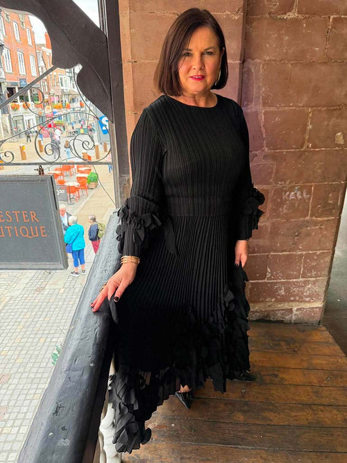 Malissa J Pleated Petal Dress - Black