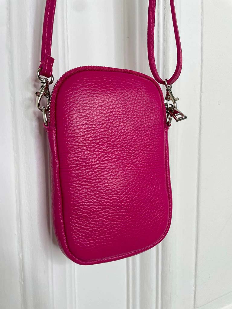 Leather Cross Body Phone Bag - Hot Pink