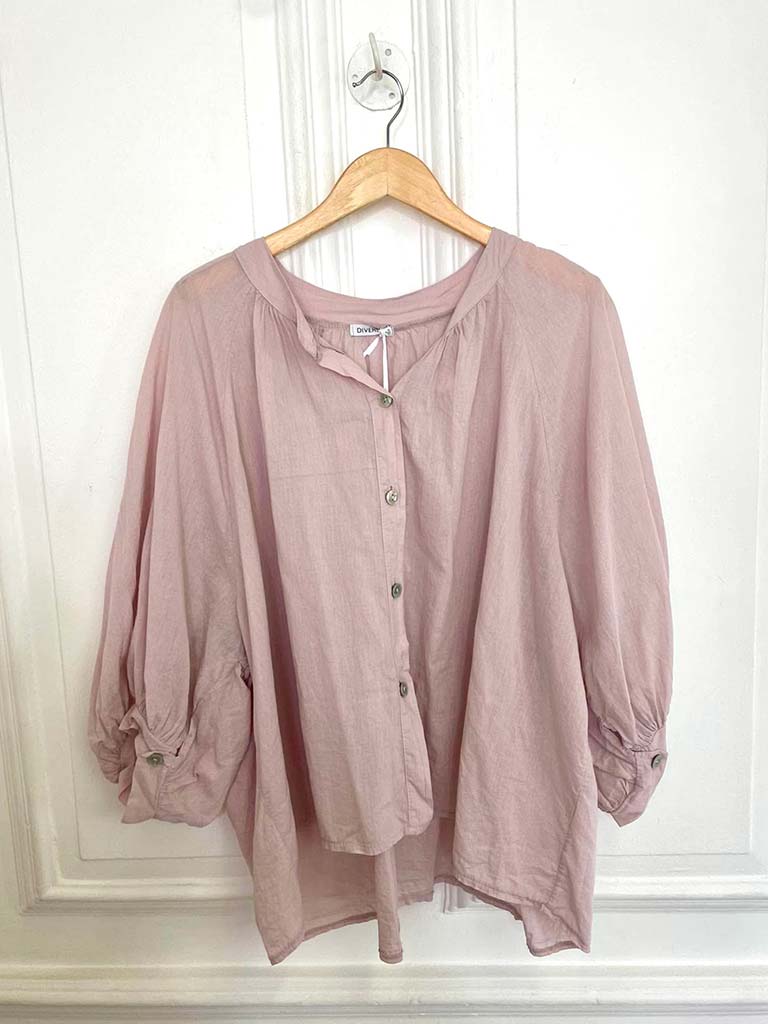 Grandad Collar Cotton Shirt - Blush