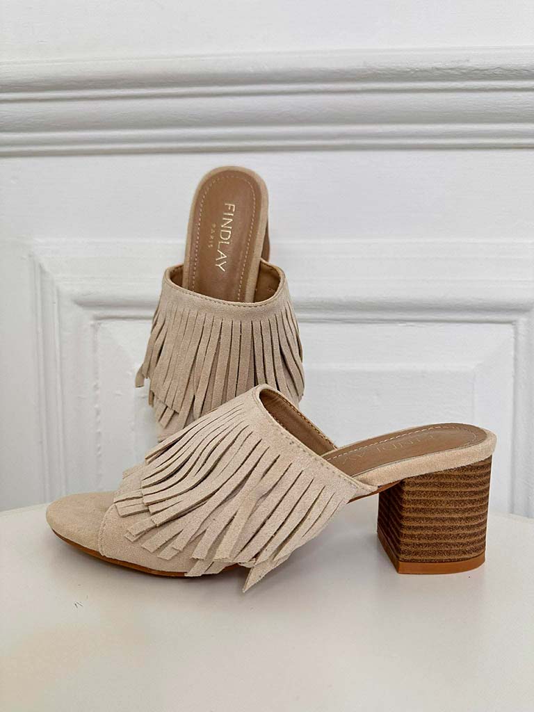 Fringed Mule Sandal - Stone