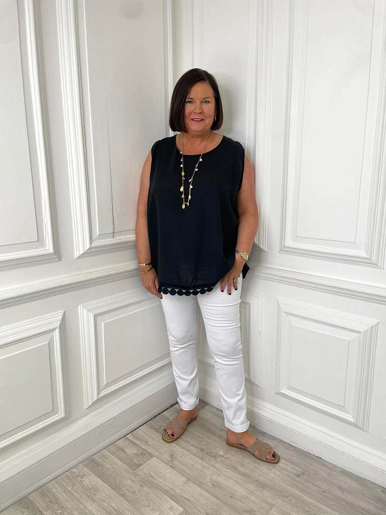 Crochet Trim Vest Top - Black