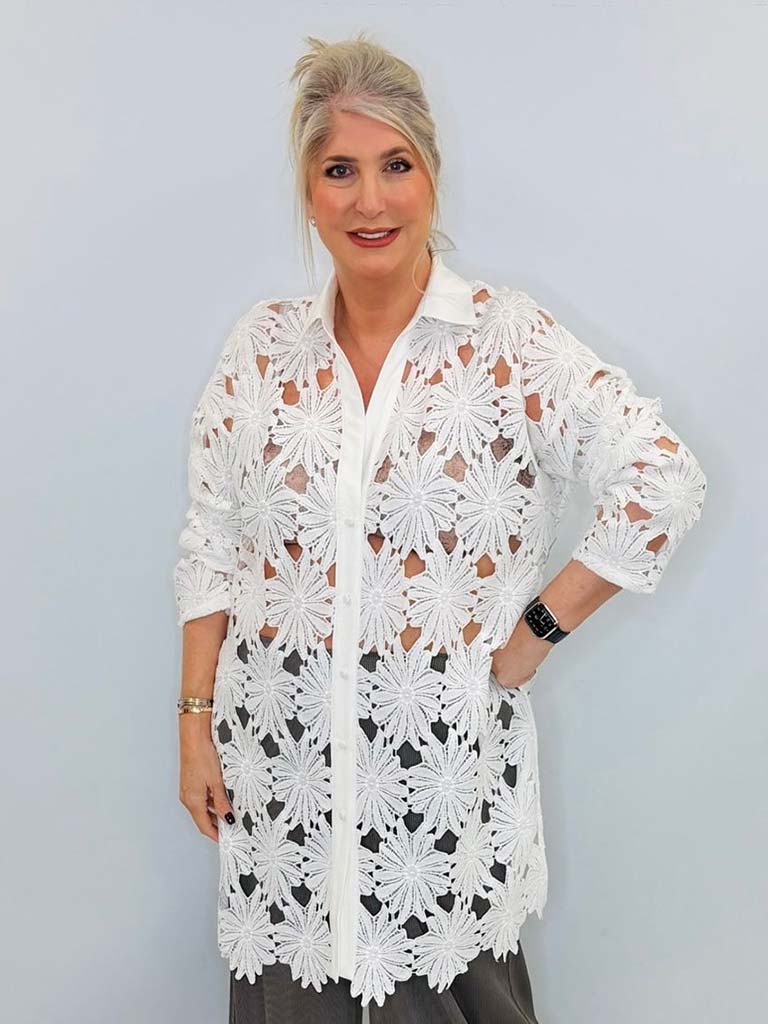 Malissa J Daisy Crochet Shirt - White