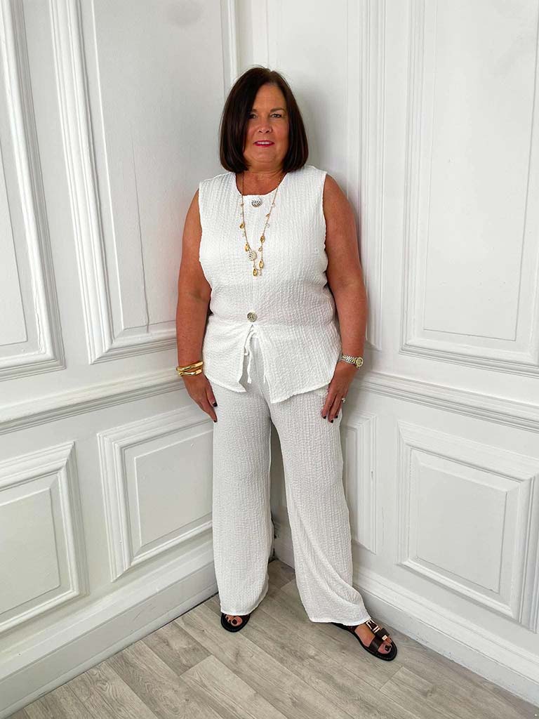Crinkle Waistcoat & Palazzo Co-ord - Warm White