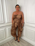 Tropical Leaf Jumpsuit - Coffee