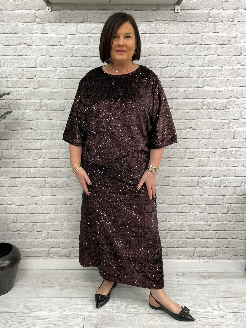 Soya Concept Jasleen Sequin Skirt - Choco