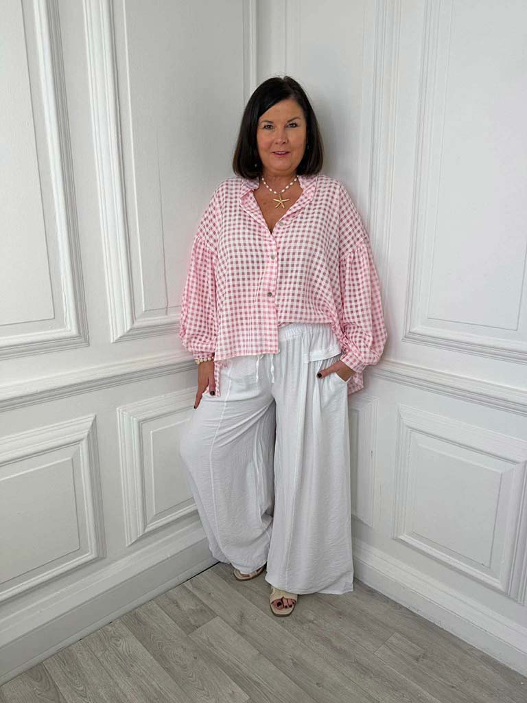 Gingham Balloon Sleeve Shirt - Petal