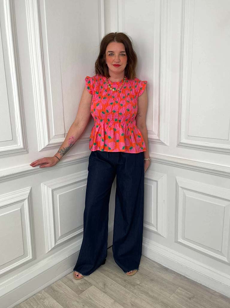 Shirred Frill Strawberry Top