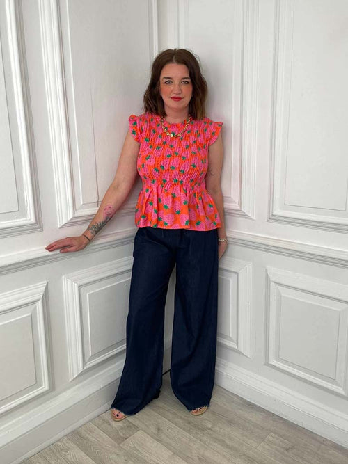 Shirred Frill Strawberry Top