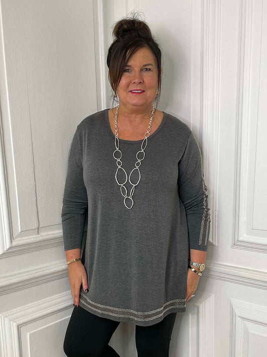 Malissa J Jersey Studded Top - Grey