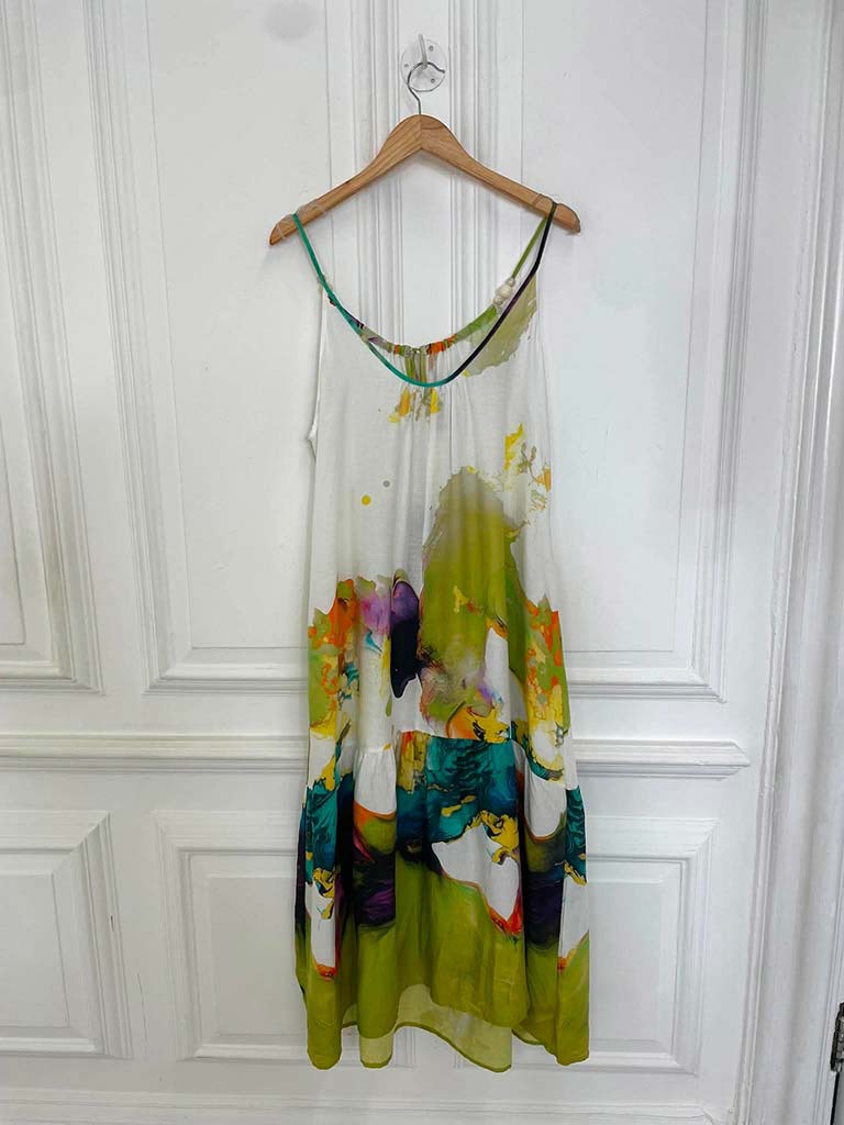 Watercolour Beaded Dress - Green Mix