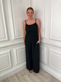 Shirred Strappy Jumpsuit - Black
