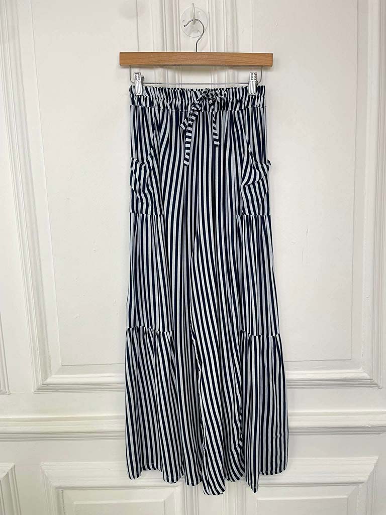 Wide Leg Stripe Palazzos - Navy