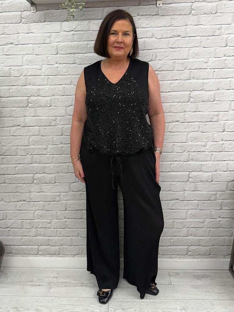 Malissa J Sequin Drawstring Vest - Black
