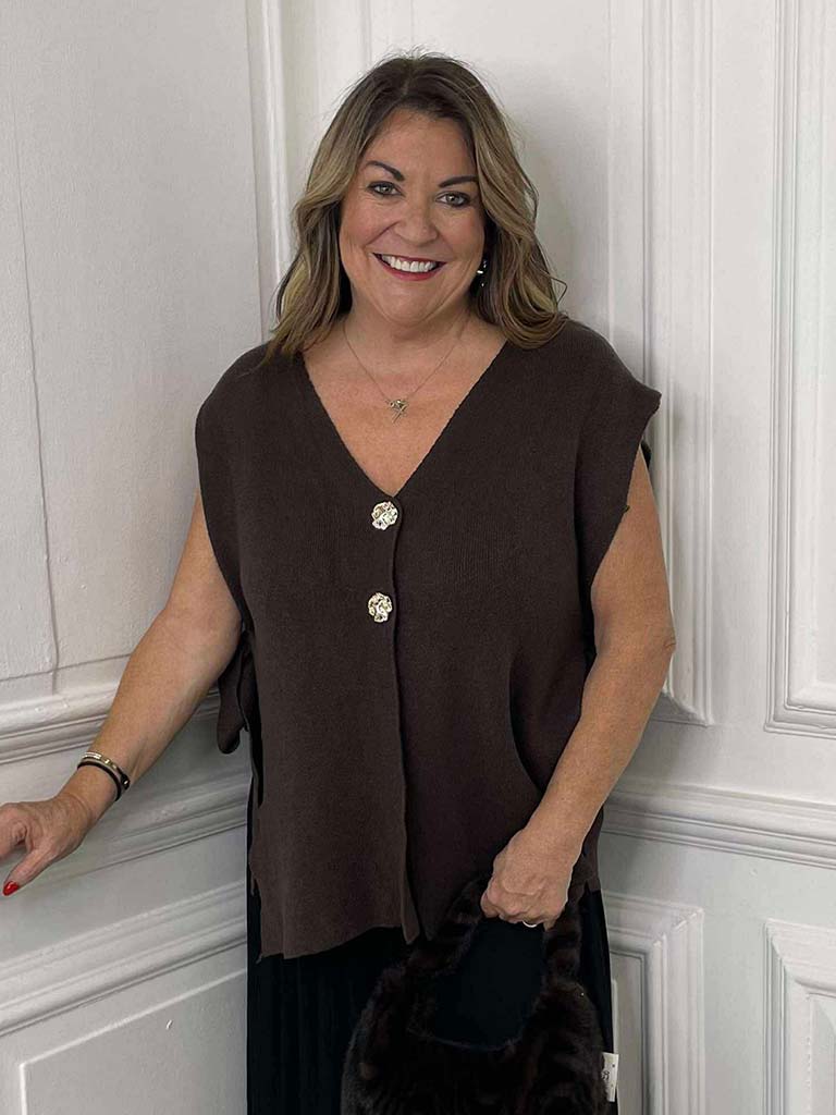 Tie Side Knit Waistcoat - Chocolate