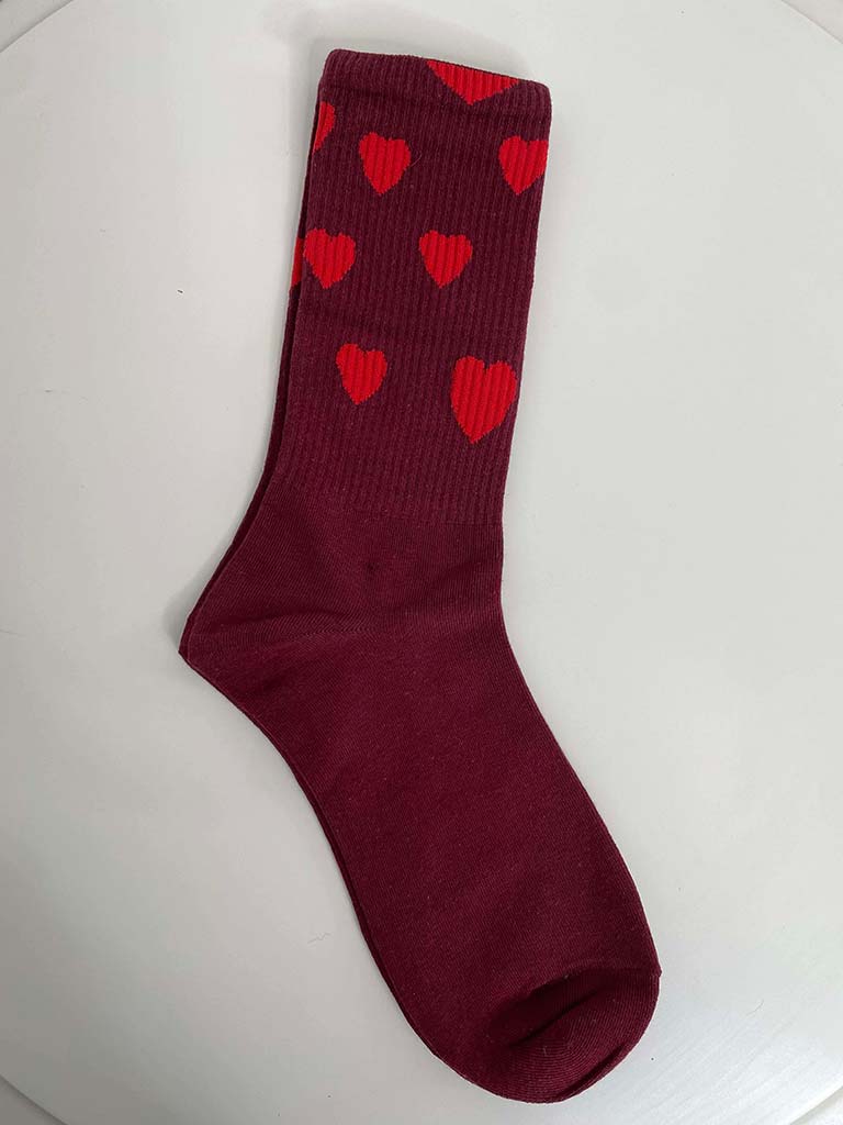 Love Heart Socks - Burgundy