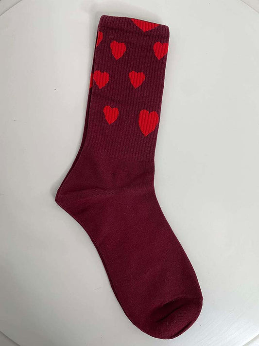 Love Heart Socks - Burgundy