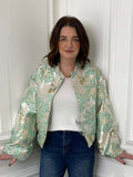Metallic Puff Sleeve Bomber Jacket