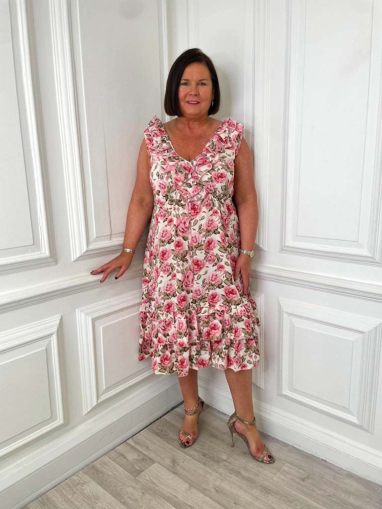 Malissa J Roses Frill Dress - Cream
