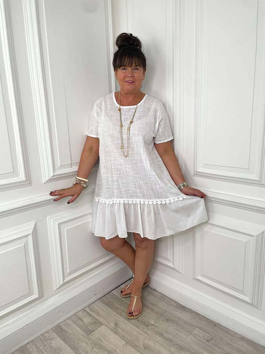 Cotton Peplum Sundress - White