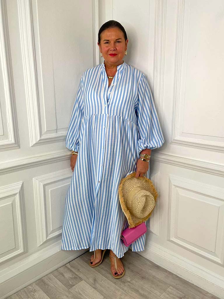 Striped Maxi Dress - Sky Blue
