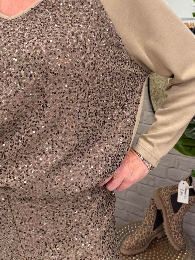 Malissa J Wide Leg Sequin Trousers - Latte