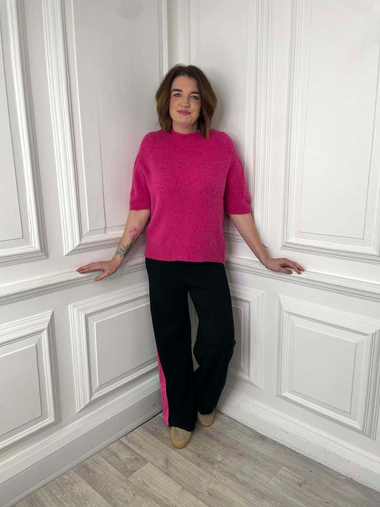 High Neck Short Sleeve Knit - Hot Pink