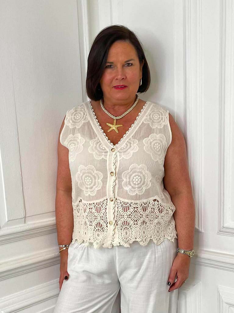 Vintage Crochet Waistcoat - Parchment