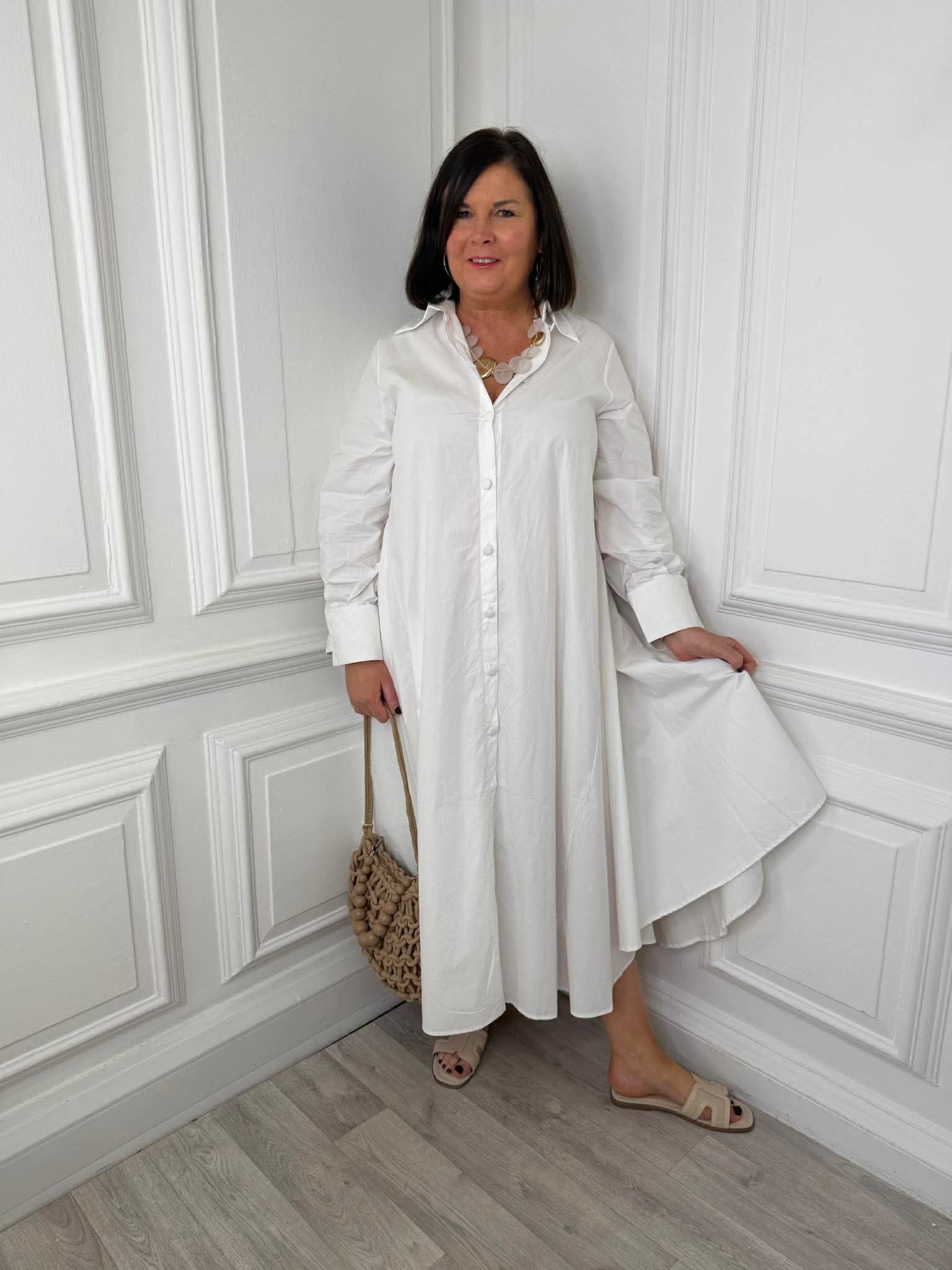 Tailored Shirt Dress - Warm White