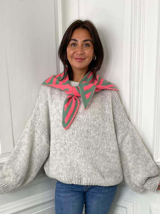 Knitted Triangle Scarf - Coral & Sage