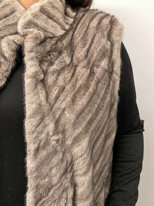 Malissa J Faux Fur Chevron Gilet - Greige