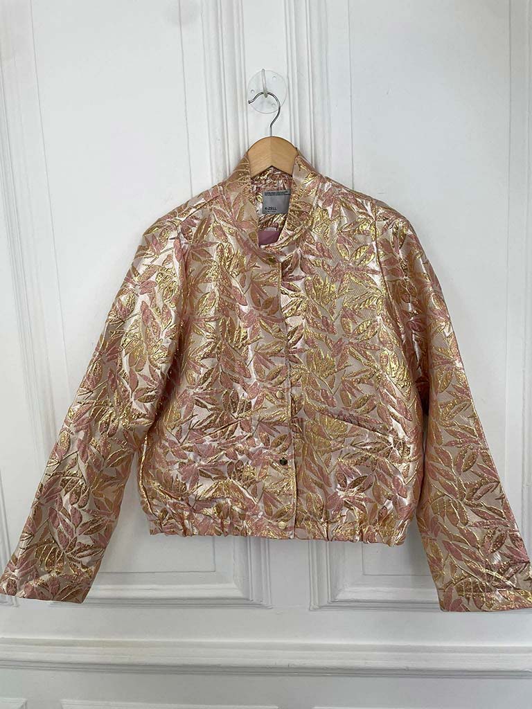 Metallic Jungle Leaf Bomber Jacket