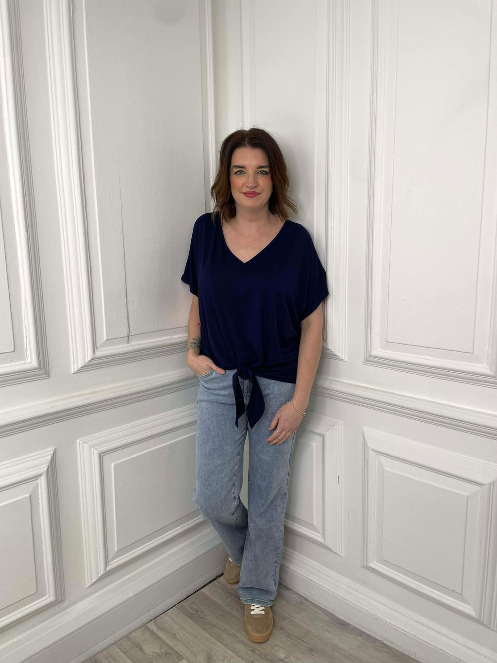 Bamboo Tie Front Tee - Navy