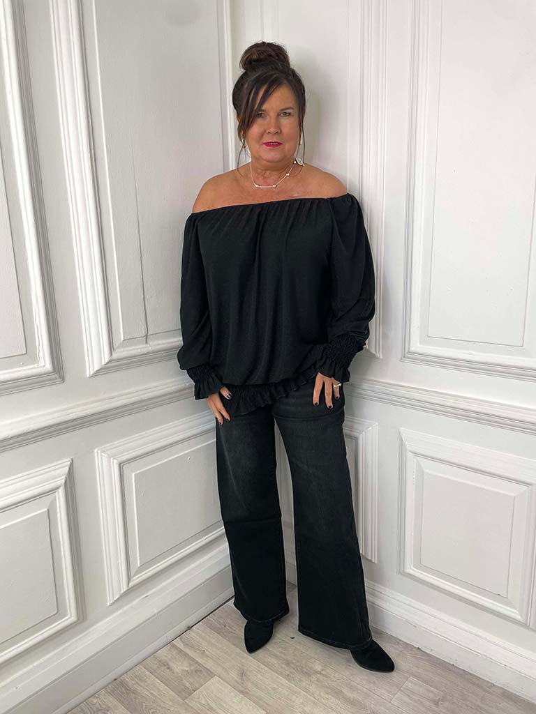 Bardot Shimmer Top - Black