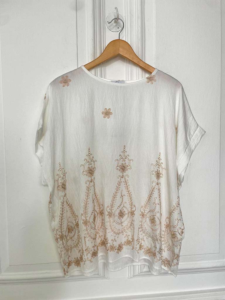 Henna Embroidered Boxy Top - White