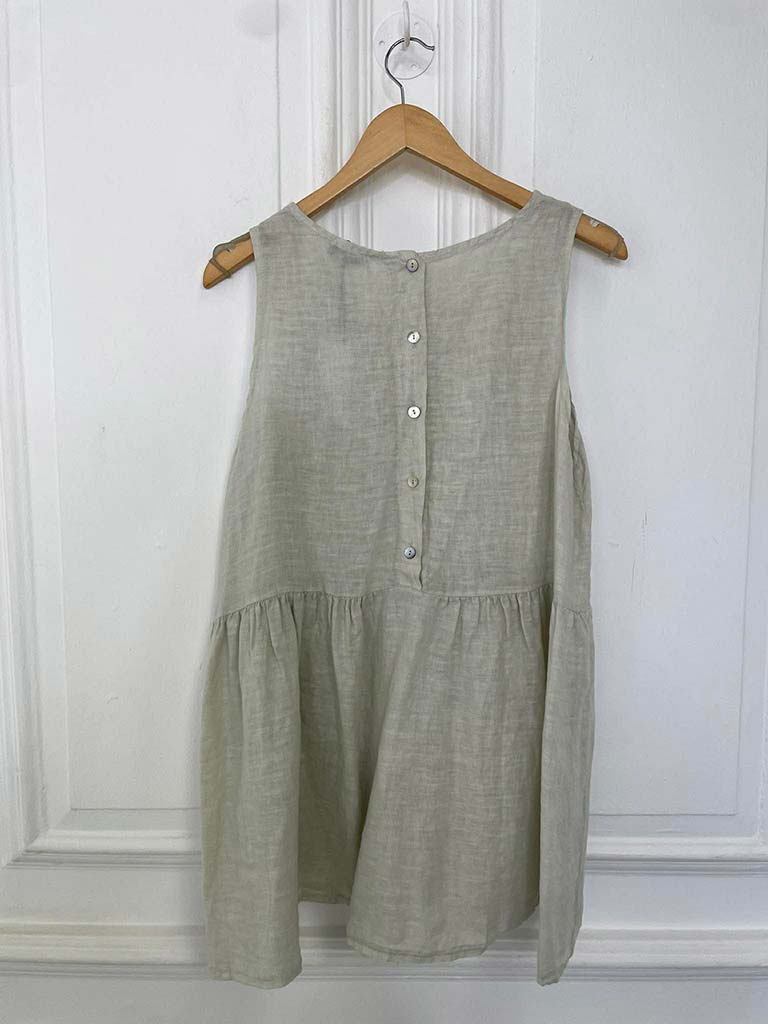Linen Button Back Sleeveless Top - Stone